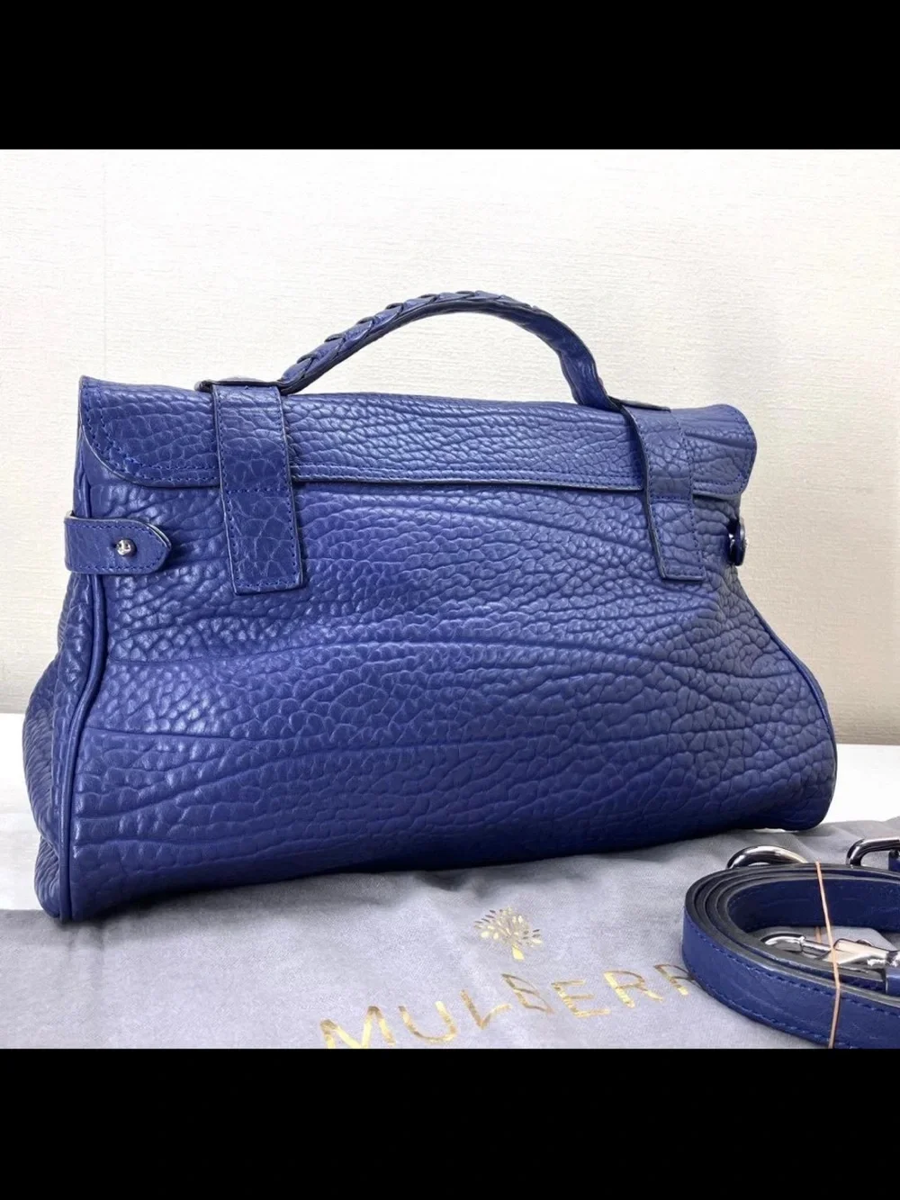 Mulberry Deep Blue Textured Leather Satchel with Top Handle